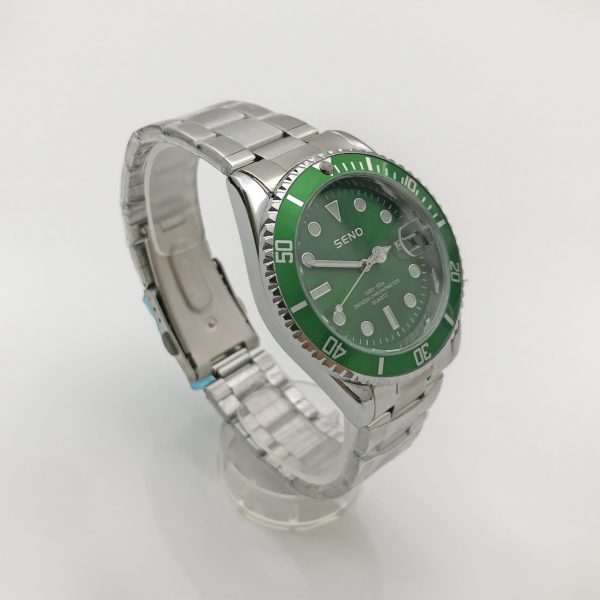 Green Big Dial Men's Business Watch Steel Belt Calendar Men's Watch SENO-90007 - Image 3