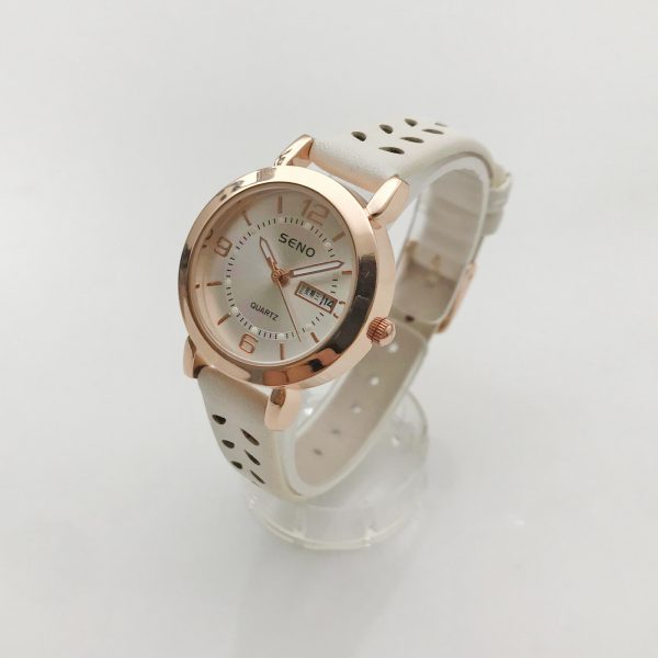 Ladies White Dial Calfskin Leather Watch SENO-90020 - Image 2